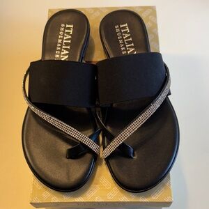 Italian Shoemakers Black Sandals with Sparkling Silver Straps